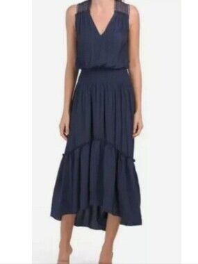 Remy Brook Samantha Black Sleeveless Crochet High Low Midi Dress